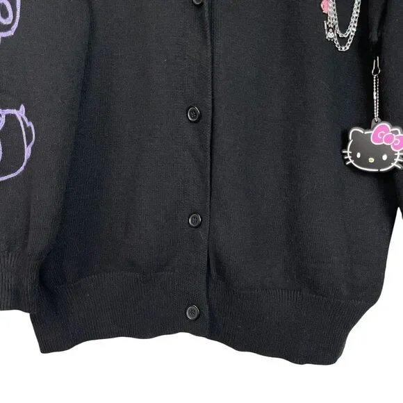 Hello Kitty Kuromi Cardigan Medium Black Graphic Button Up Sweater Forever 21 - Picture 4 of 10